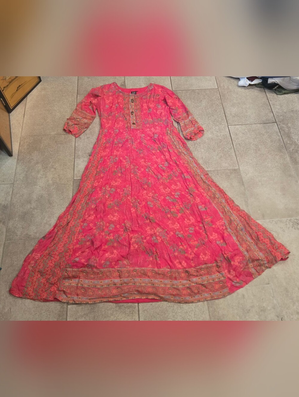 AARI Anarkali Floral Dress Pink Sz XL India